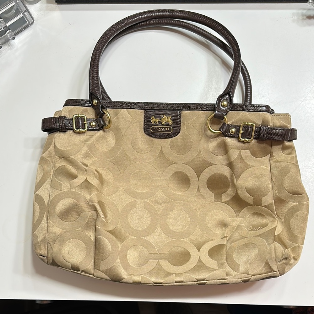 Coach Tan and Brown Shoulder Bag with Signature Design